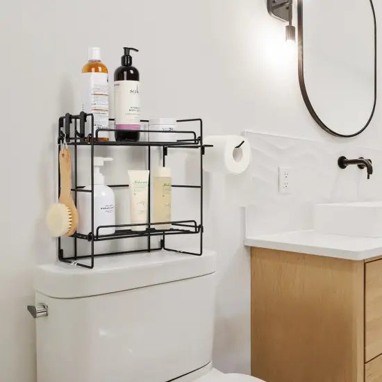2-Tier Over The Toilet Storage Bathroom Organizer Shelves Toilet Rack Space Saver {6}