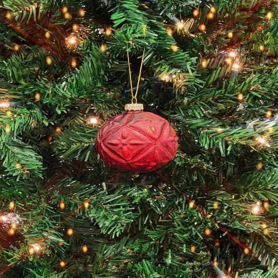 Ruby Quilt Glass Ball Christmas Ornament {1}