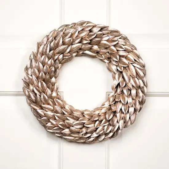 Northlight Champagne Gold Budding Leaves Glitter Christmas Wreath - 12" - Unlit {1}
