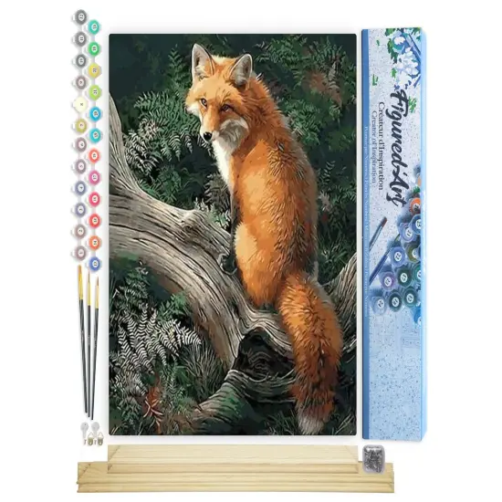 Figured'Art Paint by Numbers Kit for Adults Fox in the Woods 16"x20" - Craft Art Painting Rolled Canvas with DIY wooden frame {1}