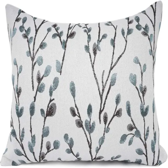 Classical Embroidery Jacquard Farmhouse Oblong Rectangle Chenille Teal Leaf Decorative Throw Pillow Case,12x20 inch {1}