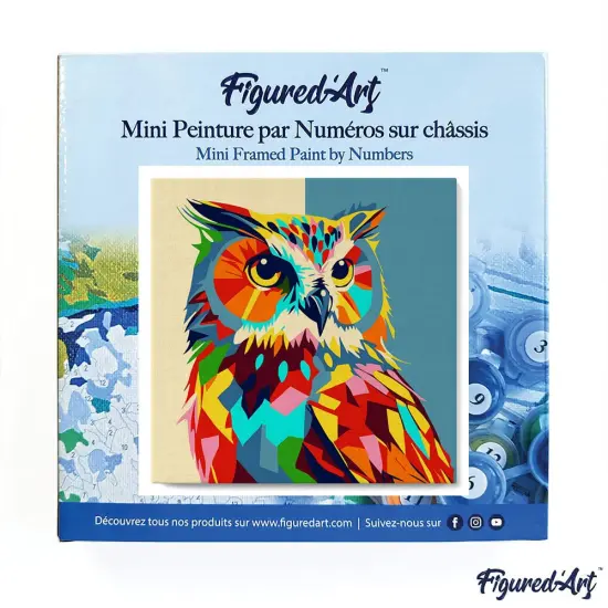 Figured'Art Mini Paint by Numbers Kit for Adults with Frame Owl Abstract Pop Art Small format 8"x8" - Craft Art Painting DIY Canvas Already Stretched on a Wooden Frame {3}