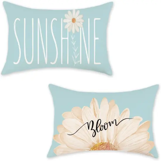 Spring Summer Lumbar Pillow Covers 12x20 Inch Farmhouse Daisy Throw Pillow Cover Sunshine Bloom Decorative Cushion Case for Sofa Couch Home Bed Set of 2 {1}