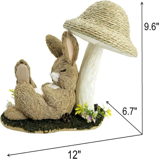9.6" Sisal Easter Bunny Under Mushroom &ndash; Rustic Spring Decor {3}