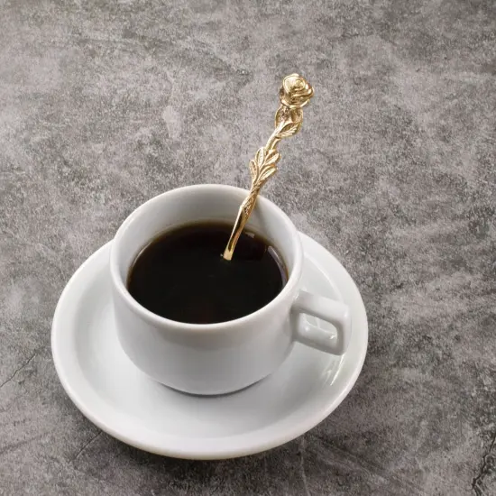 HIC 4.5" Rose Design Gold Plated Demi Spoon - Stirring Coffee Espresso Demitasse {4}