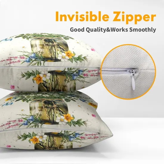 Spring Wildflower Throw Pillow Covers 18X18 Inches Set of 2 Multi Colored Daisy Flowers Mason Jar Pillowcase Soft Cotton Linen Square Spring Cushion Covers for Home Sofa Patio Bedroom {3}