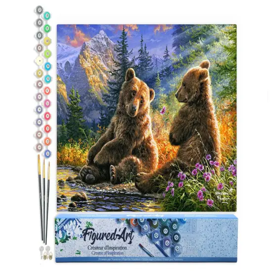 Figured'Art Paint by Numbers Kit for Adults Sitting Bears 16"x20" - Craft Art Painting DIY Kit Rolled Canvas without frame {1}