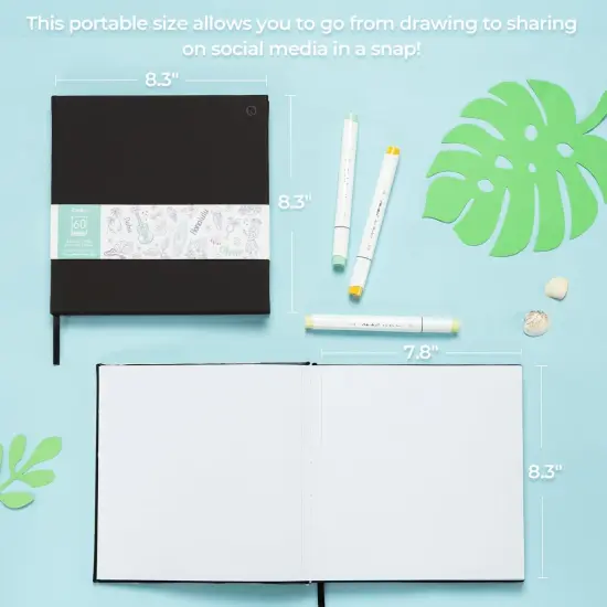 Ohuhu Double Sided Marker Pads Art Sketchbook Bleedproof - 8.3x8.3 Square Art Sketch Book Drawing Papers 60 Sheets/120 Pages 90LB/150GSM Hardcover Sketching Books for Alcohol Marker Painting Coloring {6}