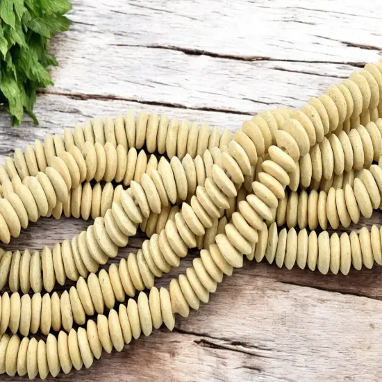 13~15mm Bisque Beige Recycled African Glass Heishi Beads {3}