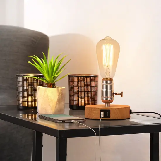 2PCS Vintage Table Lamp with Dual USB ports for Bedroom, Office, Living Room {4}