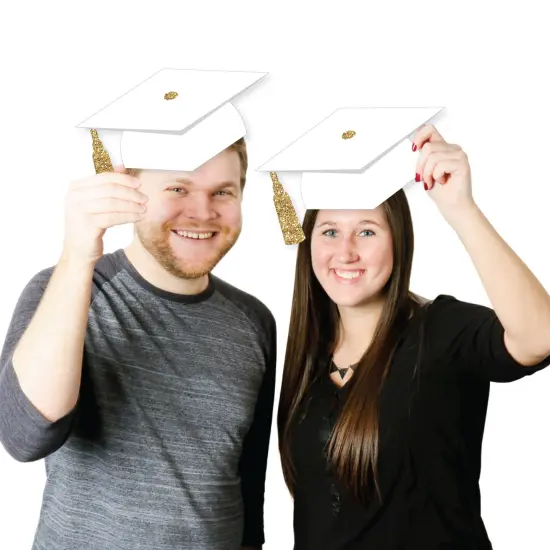 Big Dot of Happiness White and Gold Graduation Cap Decorations, DIY Large Grad Hat Cut-Outs, Double-Sided Grad Party Essentials - Set of 20 {5}