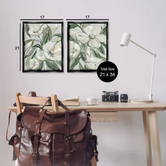 Stupell Industries White Blossoms & Leaves 2pc Floater Framed Canvas Wall Art Set Design by Hannah Dawson {3}