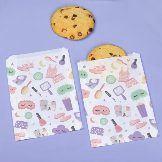 Big Dot of Happiness Pajama Slumber Party Paper Treat Bags, Girls Sleepover Party Candy Bags, Greaseproof White Paper Sandwich Cookie Bags - 25 Count {3}