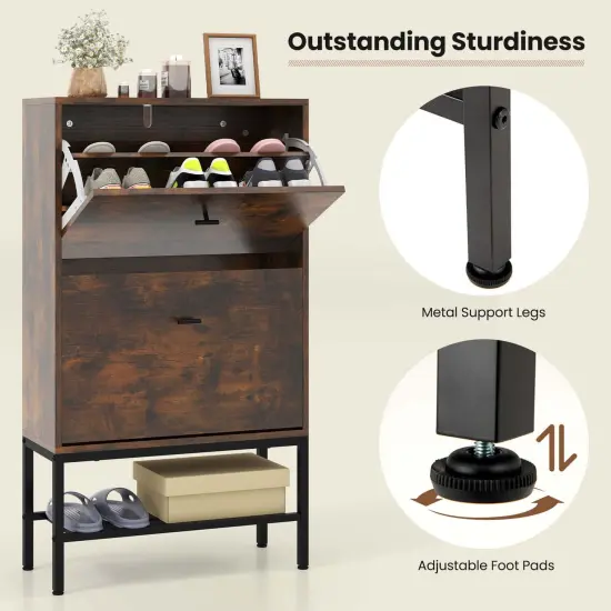 Costway Industrial Shoe Storage Cabinet with 2 Flip Drawers 1 Bottom Metal Shelf Organizer {5}