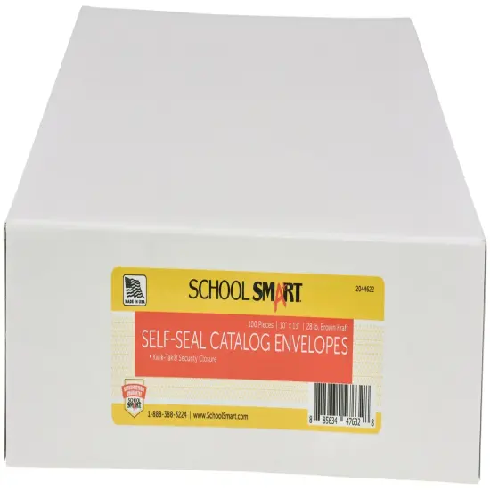 School Smart Kwik-Tak Envelopes, 10 x 13 Inches, 28 lb, Kraft Brown, Box of 100 {3}
