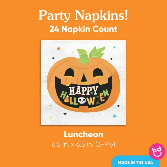 Big Dot of Happiness Jack-O'-Lantern Happy Halloween Party Napkins, Kids Halloween Party Decor, White 3-Ply Paper Luncheon Napkins - 24 Count {5}