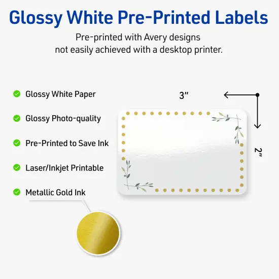Avery Printable Rectangle Labels, Gold Dots with Green Florals, 2" x 3", Glossy White Rectangle Labels, Permanent, Laser/Inkjet, 80ct, Great for Product Labels {2}