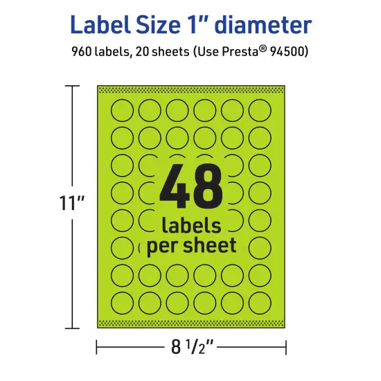 Avery Bright Green Paper Labels, 1" Diameter Round {5}