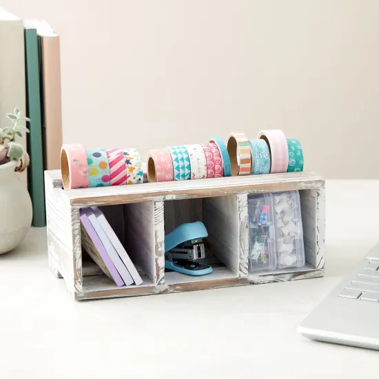 Rustic-Style Desk Pencil Holder with 3 Compartments - Farmhouse Decor and Wooden Organizer for Pen and Office Accessories {2}