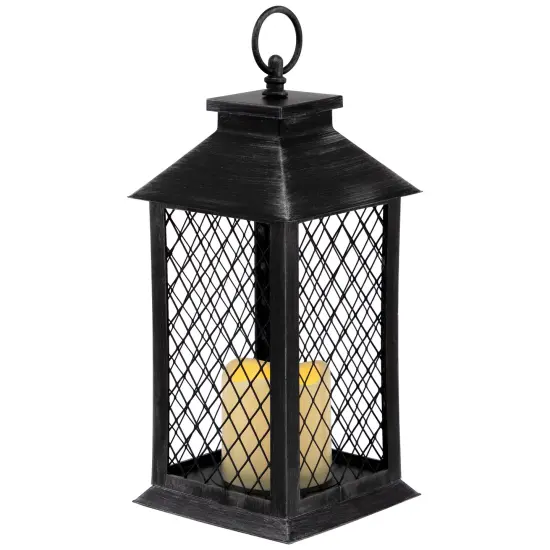 Northlight Flameless LED Brushed Mesh Candle Lantern - 11" - Black {7}