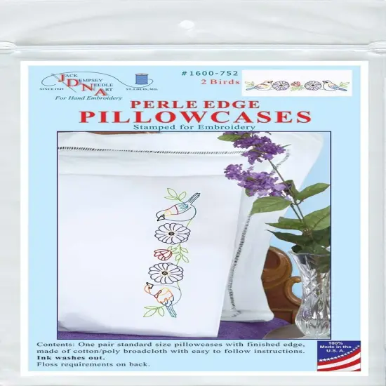 Jack Dempsey Stamped Pillowcases W/White Perle Edge 2/Pkg-2 Birds {1}