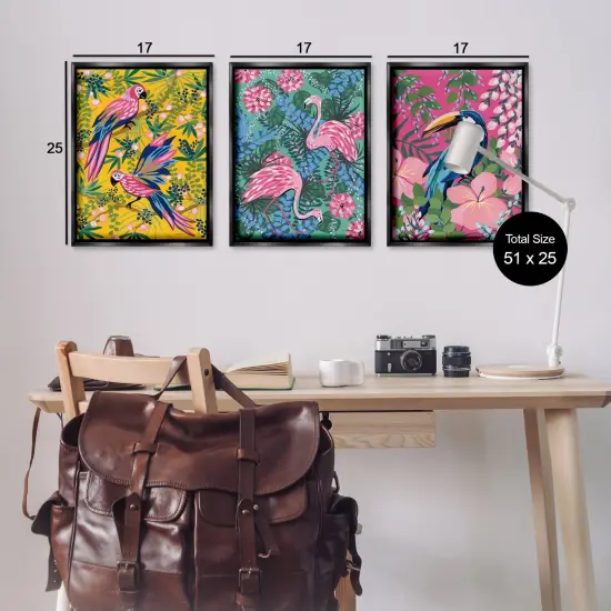 Stupell Industries Tropical Birds & Botanicals 3pc Floater Framed Canvas Wall Art Set Design by Yvette St. Amant {9}