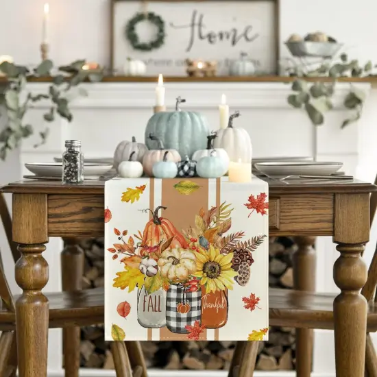 Thankful Fall Pumpkin Leaves - Table Runner {2}