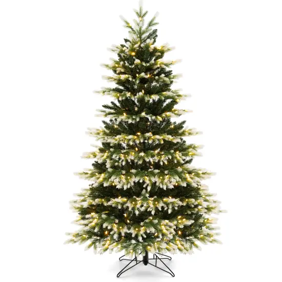 Costway 6 FT Pre-Lit Christmas Tree 3 Modes Hinged with Quick Power Connector & 350 Lights {1}
