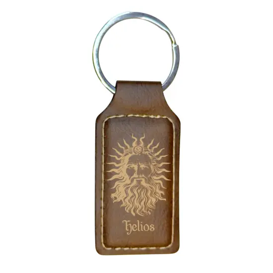 Keychain - Rectangle - Helios God of the Sun - Leather Black/Silver {3}