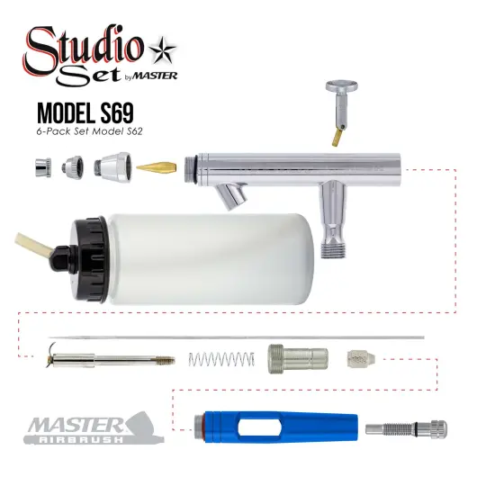 6 HI-FLOW All-Purpose Precision Dual-Action Siphon Feed Airbrushes with Twin Cylinder Piston Airbrush Compressor with Air Storage Tank {3}