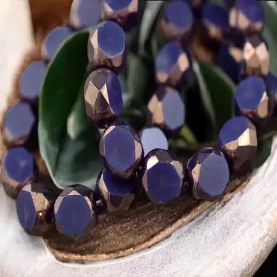 *15* 8mm Bronze Washed Plum Opal 2 Cut Fire Polished Faceted Round Beads {4}