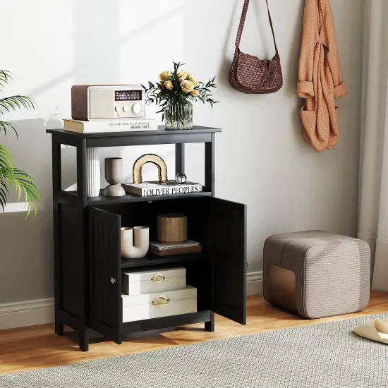 Freestanding Bathroom Storage Cabinet with Open Compartment and Adjustable Shelf Black {5}