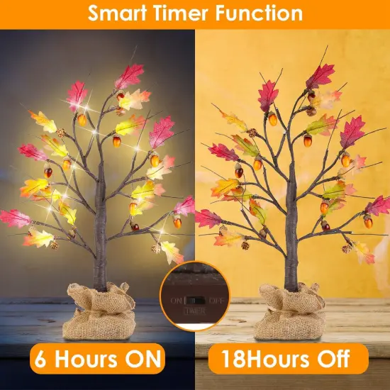 2Pcs 2FT Artificial Lighted Maple Tree With 24Pcs Warm White LED Beads 6Hrs Timer Battery Powered Artificial Fall Tree Tabletop Indoor Outdoor Fall Decoration Autumn Wedding Party Harvest {3}