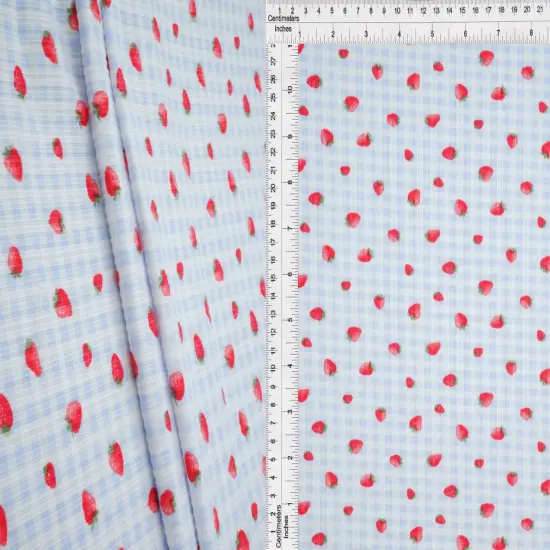Soft Stretchy 4"x2" Yummy Rib Fabric with Strawberry Print 58/60" Wide Polyester Spandex Blend PINK BLUSH {7}