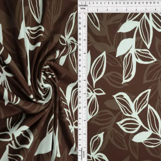 1 Yard Brown Leaf Print DTY Brushed Fabric Soft Lightweight Stretch Polyester 58/60 Inch Wide {2}