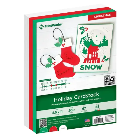 Printworks Holiday Cardstock, Includes Green, Red and White Cardstock, 8 &frac12;&rdquo; x 11&rdquo;, 200 Sheets (00592) {1}
