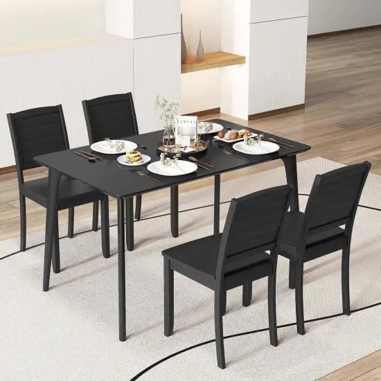 Costway Armless Wood Dining Chair Set of 2 with Rubber Wood Legs Curved Backrest Kitchen White/Black {5}