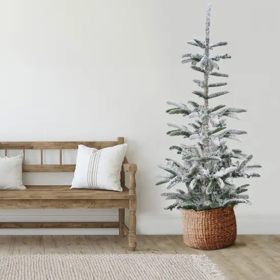 Northlight Real Touch&trade;️ Slim Flocked Nordmann Fir Artificial Christmas Tree - Unlit - 9' Green {1}