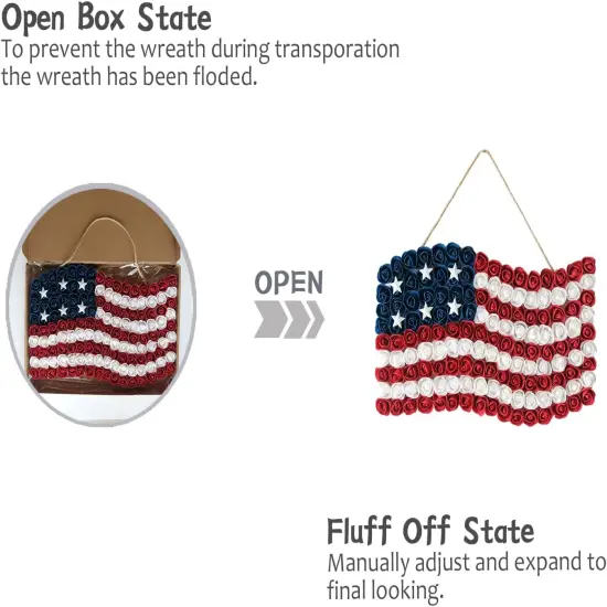 4th of July Wreath Patriotic Wreath Independence Day Wreath for Front Door, 17''*11''Window Wall Patio Decoration Memorial Day Americana Wreath with Red White and Blue American Flag Wreath {4}