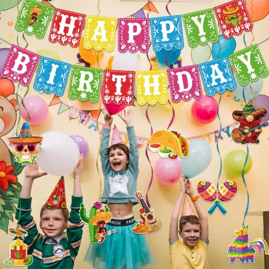 Pre-strung Taco Birthday Party Decorations, with 1pcs Fiesta Happy Birthday Banner, 8pcs Cinco De Mayo Hanging Swirls, Mexican Birthday Party Decorations, Fiesta Birthday Party Decorations {2}