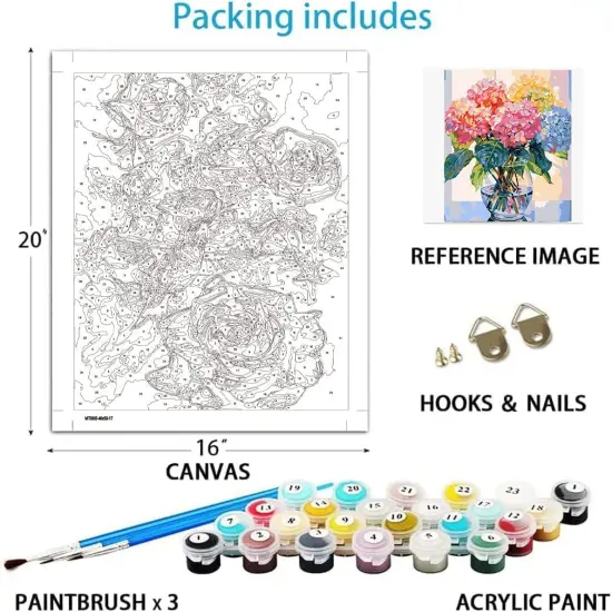 Paint by Number for Adults. Flowers Paint by Numbers for Adults Beginner Drawing Paintwork with 3 Paintbrushes Paint Canvas Oil Painting 16&rdquo; x 20&rdquo; {5}