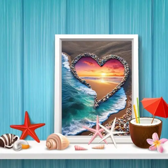 Heart Beach Diamond Art Kits for Adults, 5D Sunsets Diamond Painting Kits for Adults Beginners, DIY Full Drill Gem Art Diamond Dot Paint with Diamonds for Home Wall Decor 12x16inch {4}