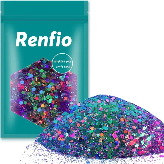 Chameleon Chunky Glitter, Mixed Fine Powder Color Shift 1.75 Oz (50g) PET Flake Purple Green Orange Glitters Sequin Resin Pigment Chip Dust for Slime Painting Craft Hair Nail - Colorful Party {1}