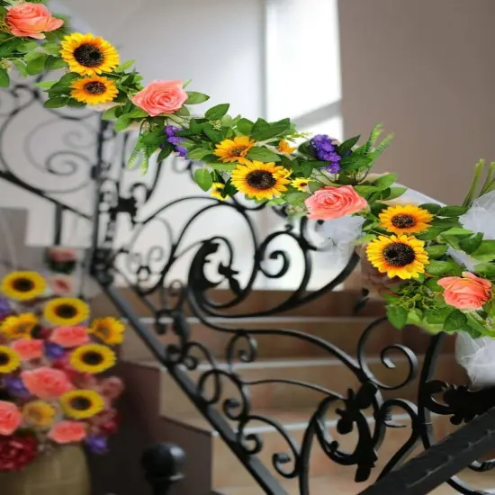 Summer Sunflower Garland &ndash; Faux Flower Hanging Vines for Home, Wall, and Arch Decor {3}