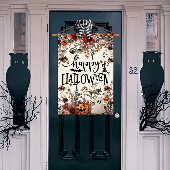 Floral Happy Halloween House Flag 28x40 Inch Double Sided Outside {4}