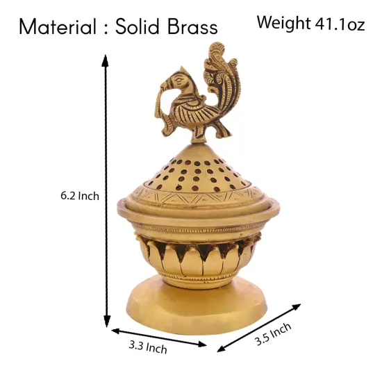 Brass Incense Dhoop Burner Aroma for Prayer Puja Meditation Spiritual Events Dhoopam for Havan Rituals Dhooni - Diwali Decoration Loban Dhoop Dani for Temple Home Prayer Room (6.2x3 Inches) {4}