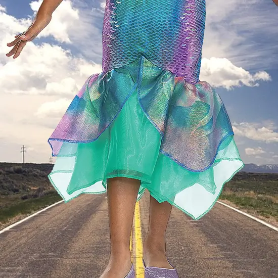Kids Live Action Ariel Mermaid Costume Shimmery Princess Dress {3}