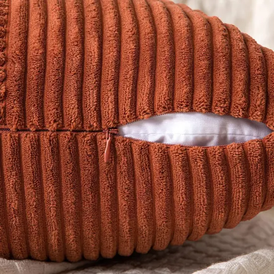 Pack of 2 Dark Rust Corduroy Pillow Covers 18x18 inch {3}