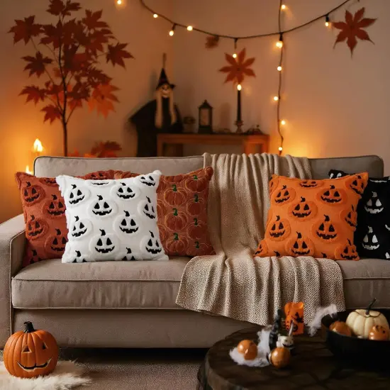 Set of 2 Fall Halloween Throw Pillow Covers 20x20 {2}