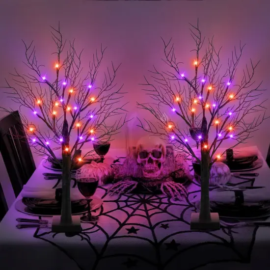 24 Inch Halloween Tree with 24 Orange & Purple Lights {4}